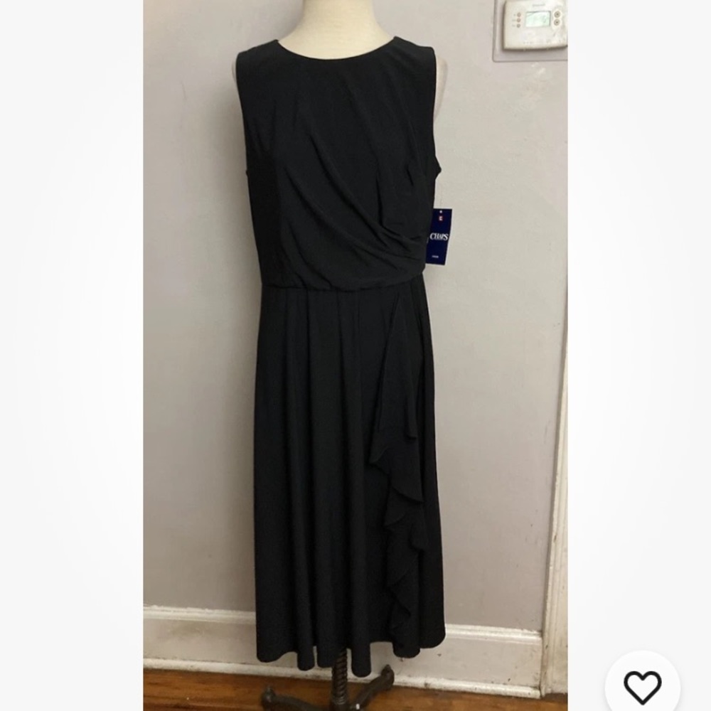 8-2 Chaps Black Dress Stretchy Ruching Large Sleeveless NWT Versatile